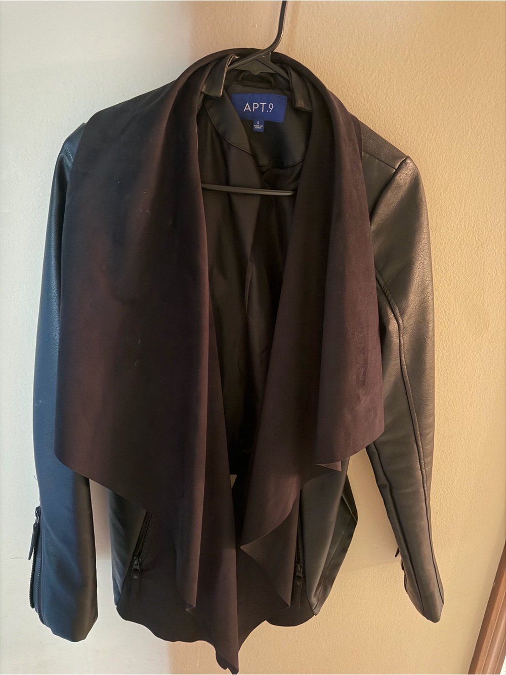 Apt. 9 Black Faux Leather Draped Open-Front Jacket